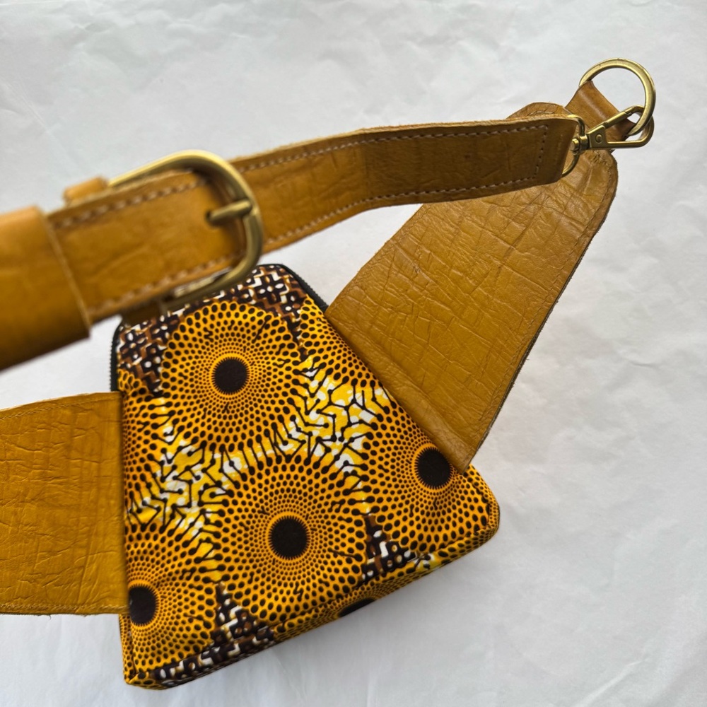 House Of Takura Alpha Belt / Crossbody Bag Handcrafted African Print Yellow View 5